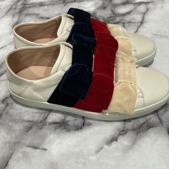 1000% Auth. Gucci ace velvet bow & leather sneaker 36 - Picture 6 of 8